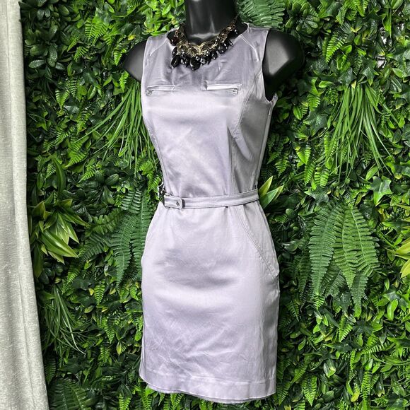 GUESS BY MARCIANO Dress Women‎ 00 Purple Zip Detail Belted Round Neck 2032 - Picture 5 of 9